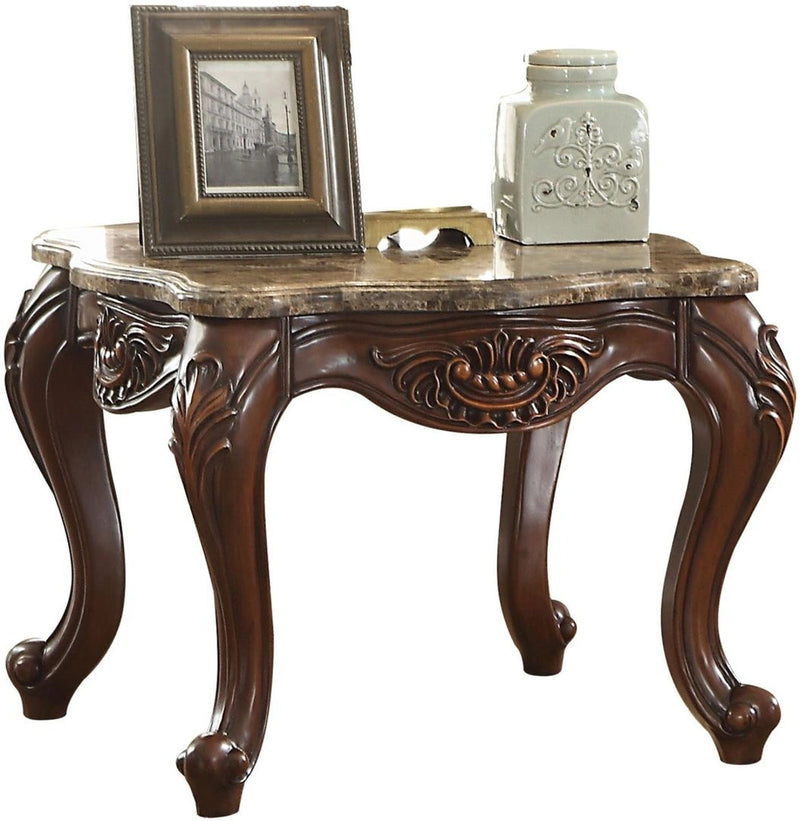 Acme Furniture Jardena End Table in Marble/Cherry Oak 81657