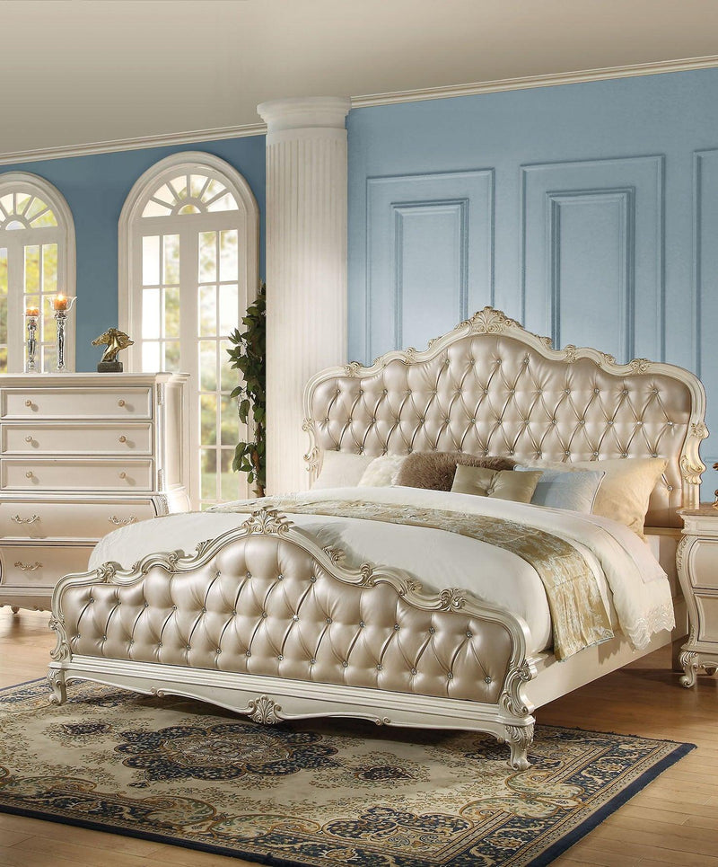 Acme Chantelle California King Bed with Button Tufted Panels in Pearl White 23534CK